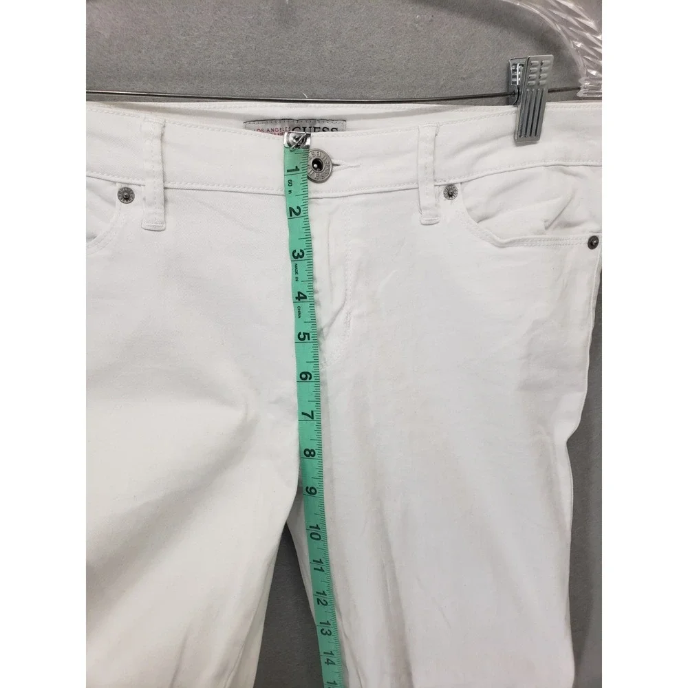 GUESS Women Jeans 29 White Cotton‎ Mid Rise Straight Skinny Fit Denim Trousers